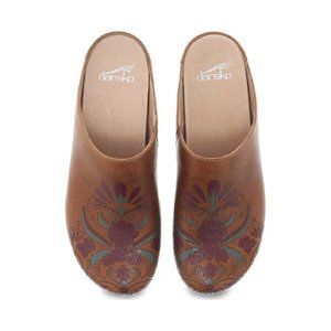 (EUC) DANSKO, UNIQUE CLOGS, LAZER & PRINTED DESIGN, BROWN, (US WOMEN'S 8 - 8.5)